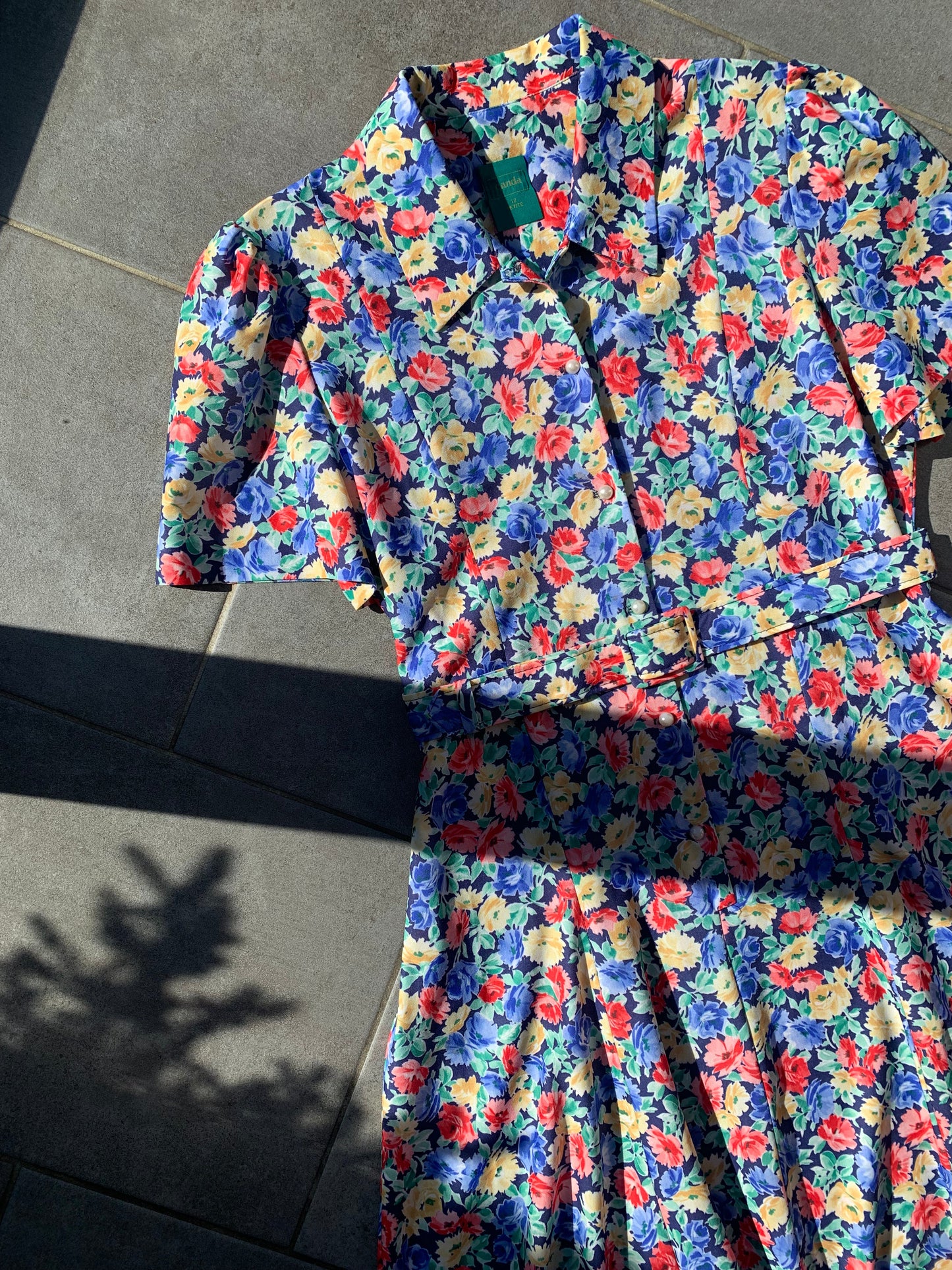 80s Vintage Canda C&A Floral Belted Tea Dress