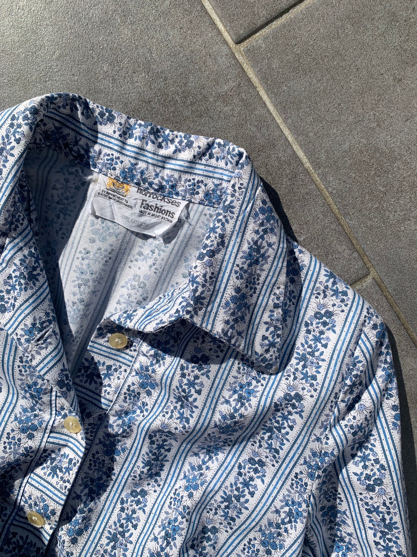 70s Vintage Horrockses Fashions Blue Floral Shirt Midi Dress