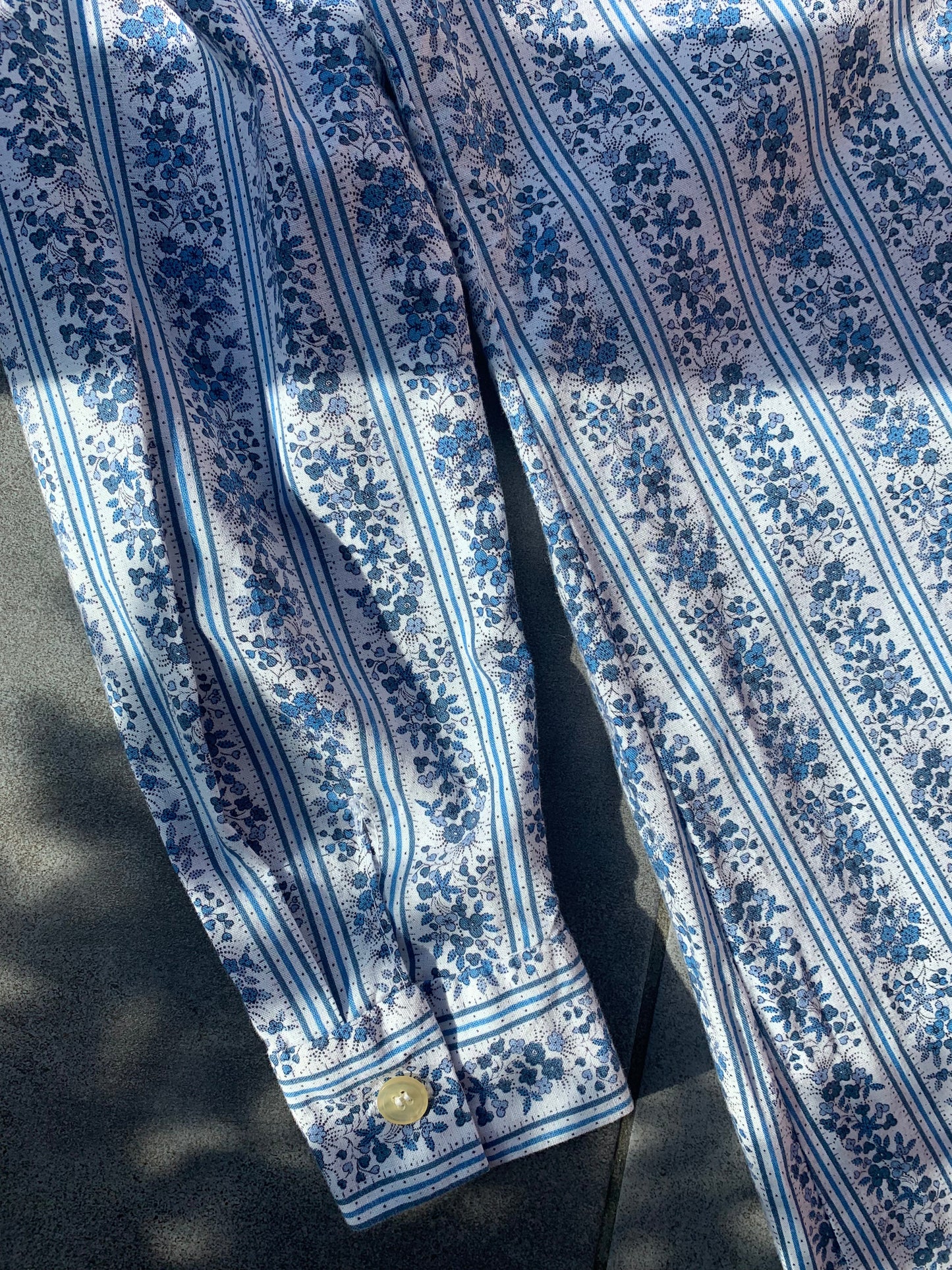 70s Vintage Horrockses Fashions Blue Floral Shirt Midi Dress