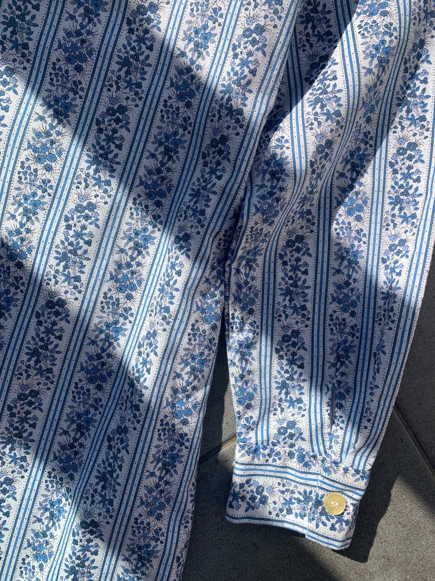 70s Vintage Horrockses Fashions Blue Floral Shirt Midi Dress