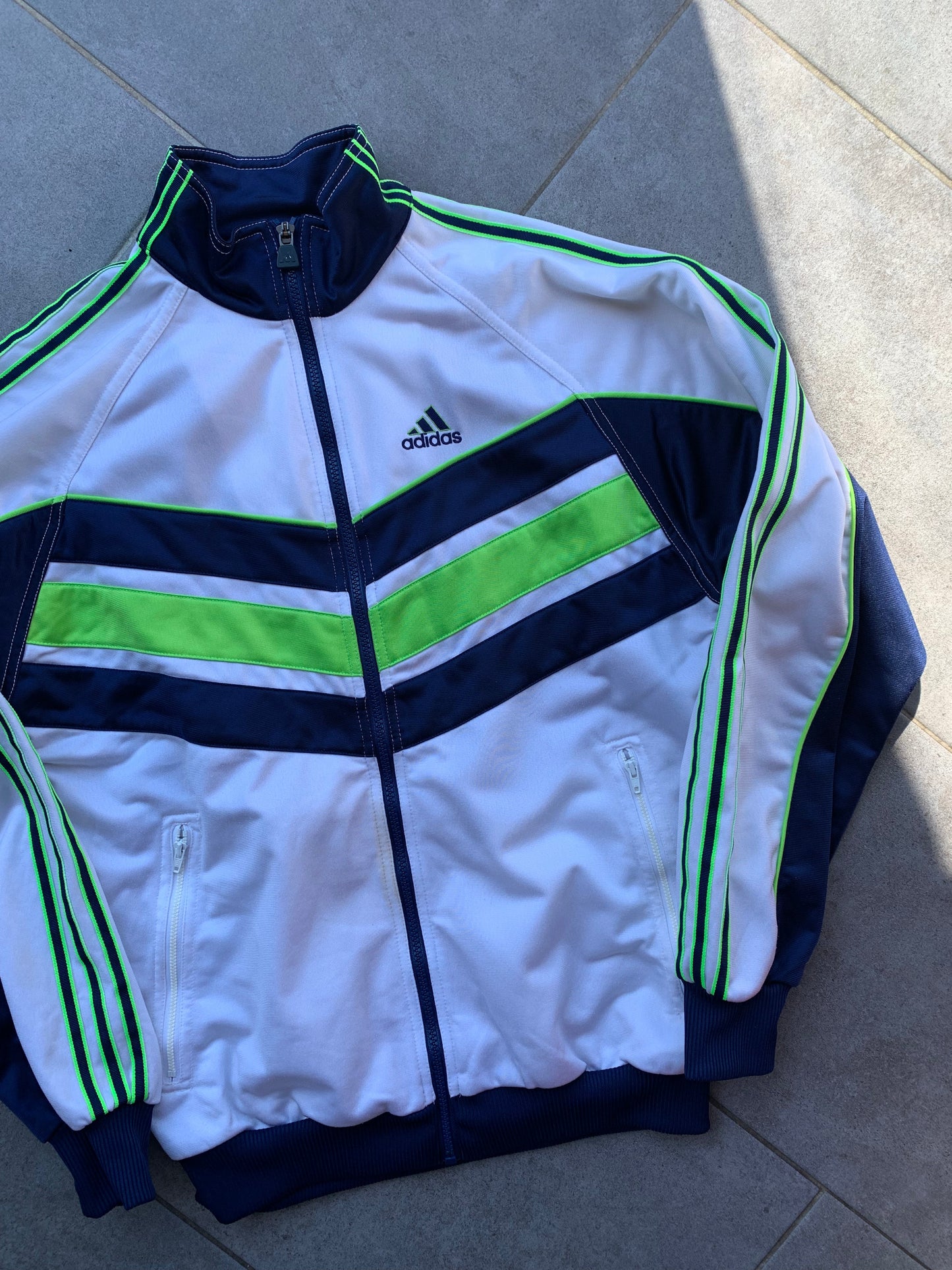 90s Vintage Adidas Navy, Green & White Track Jacket