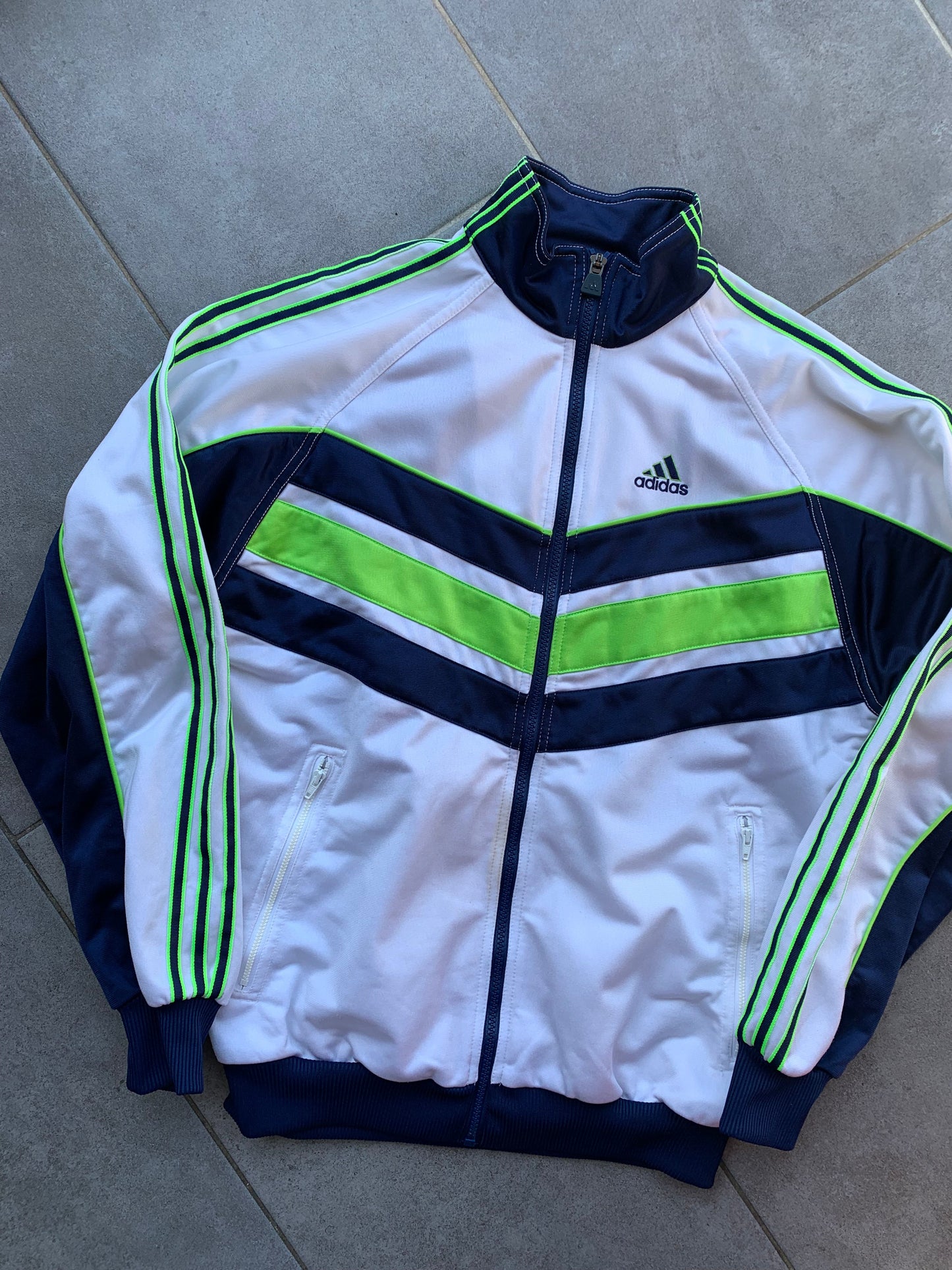 90s Vintage Adidas Navy, Green & White Track Jacket
