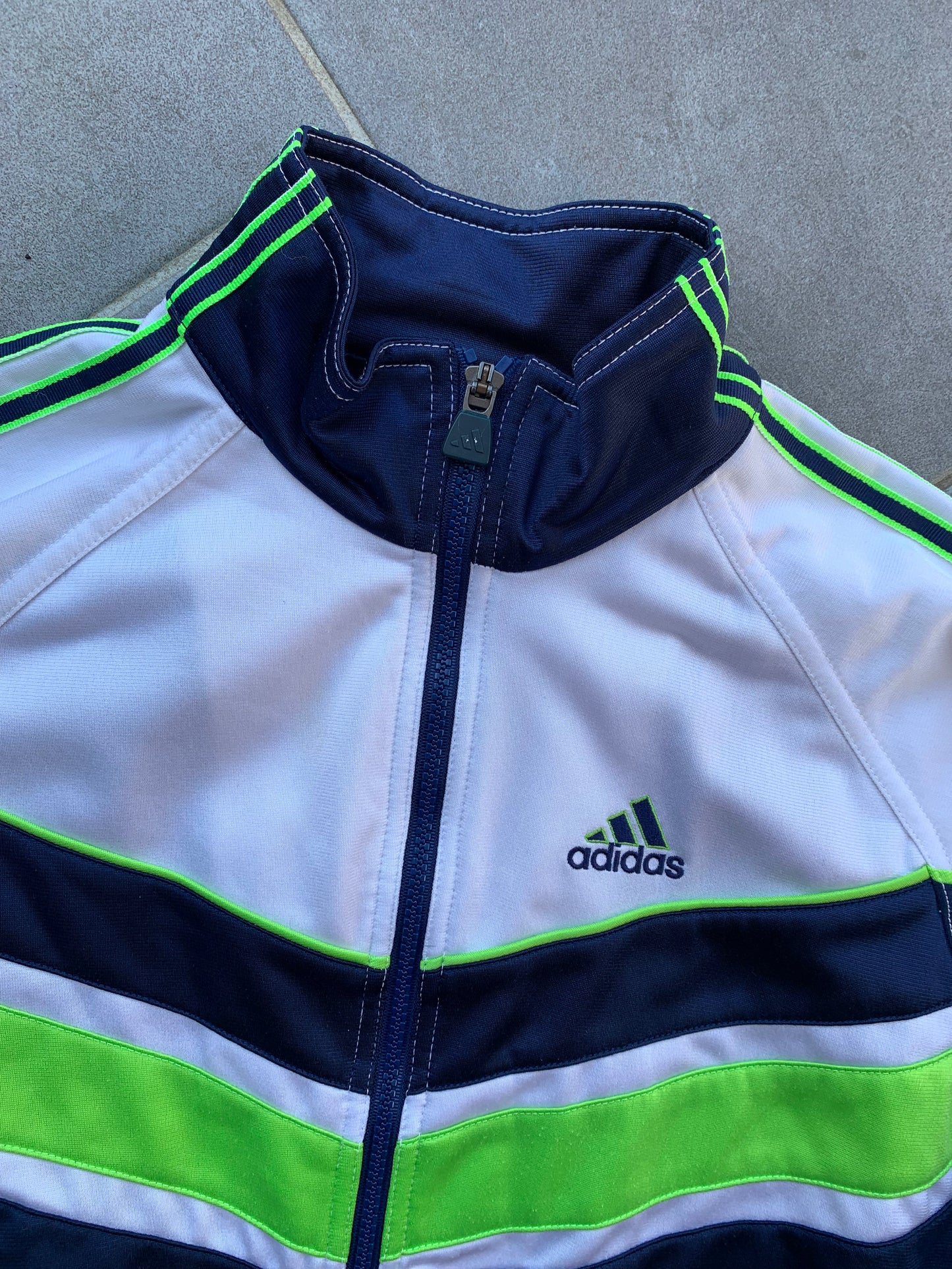 90s Vintage Adidas Navy, Green & White Track Jacket