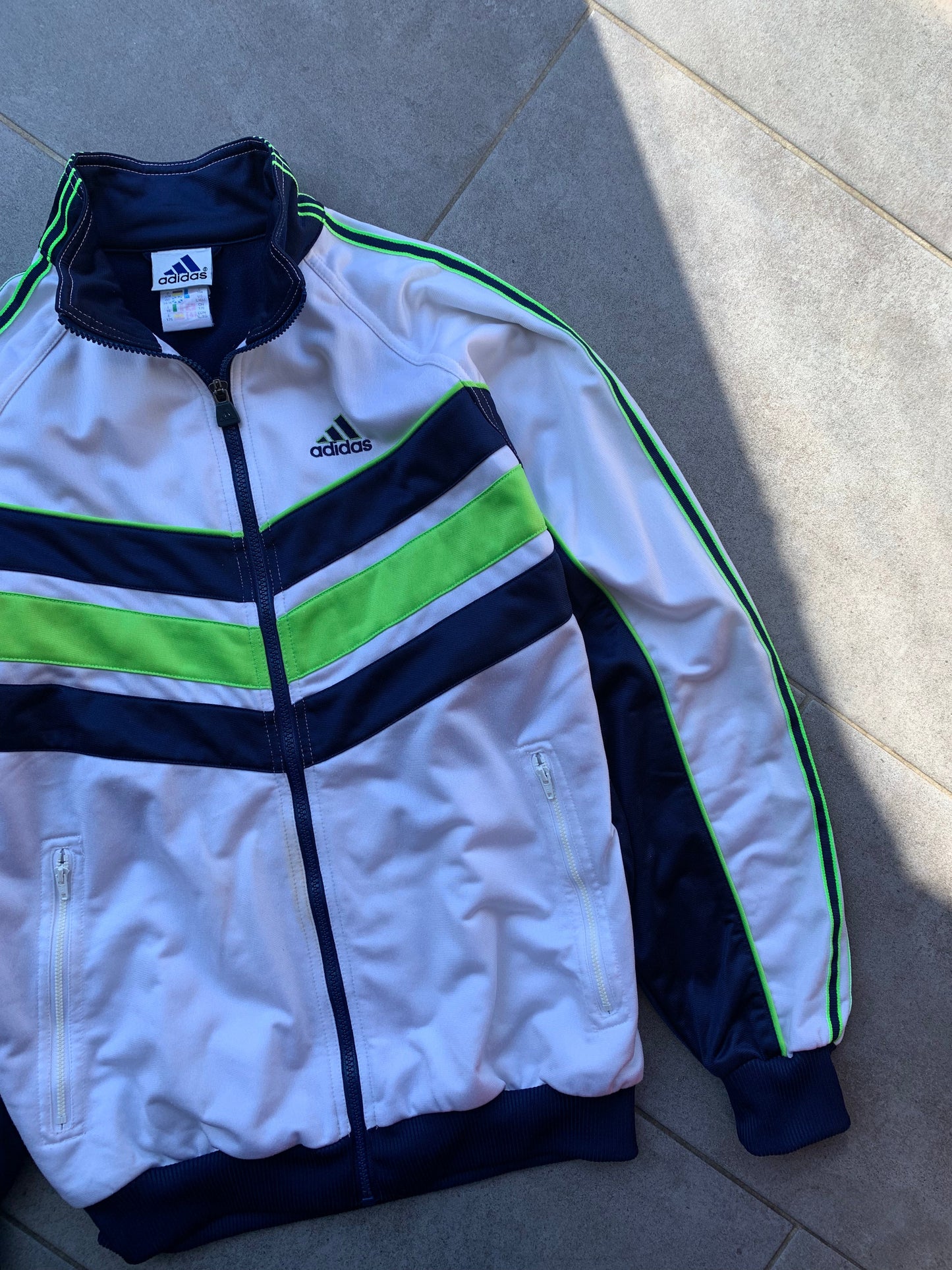 90s Vintage Adidas Navy, Green & White Track Jacket