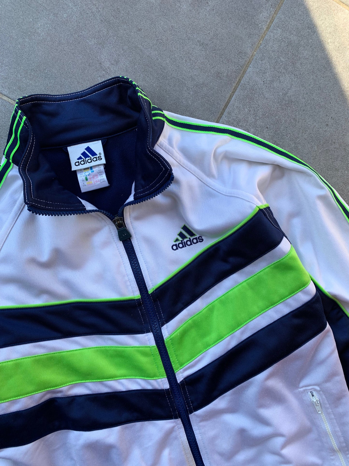 90s Vintage Adidas Navy, Green & White Track Jacket