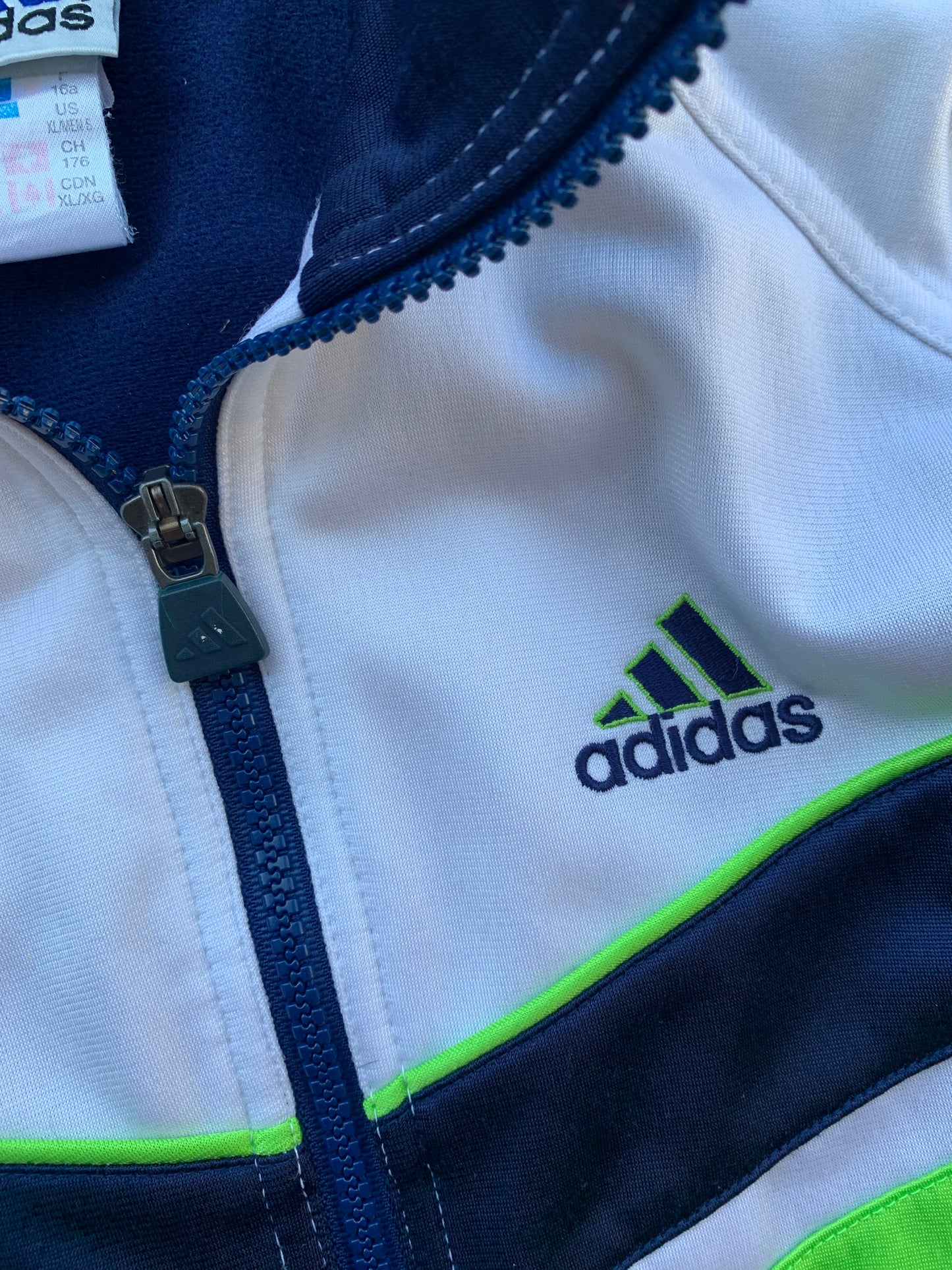 90s Vintage Adidas Navy, Green & White Track Jacket