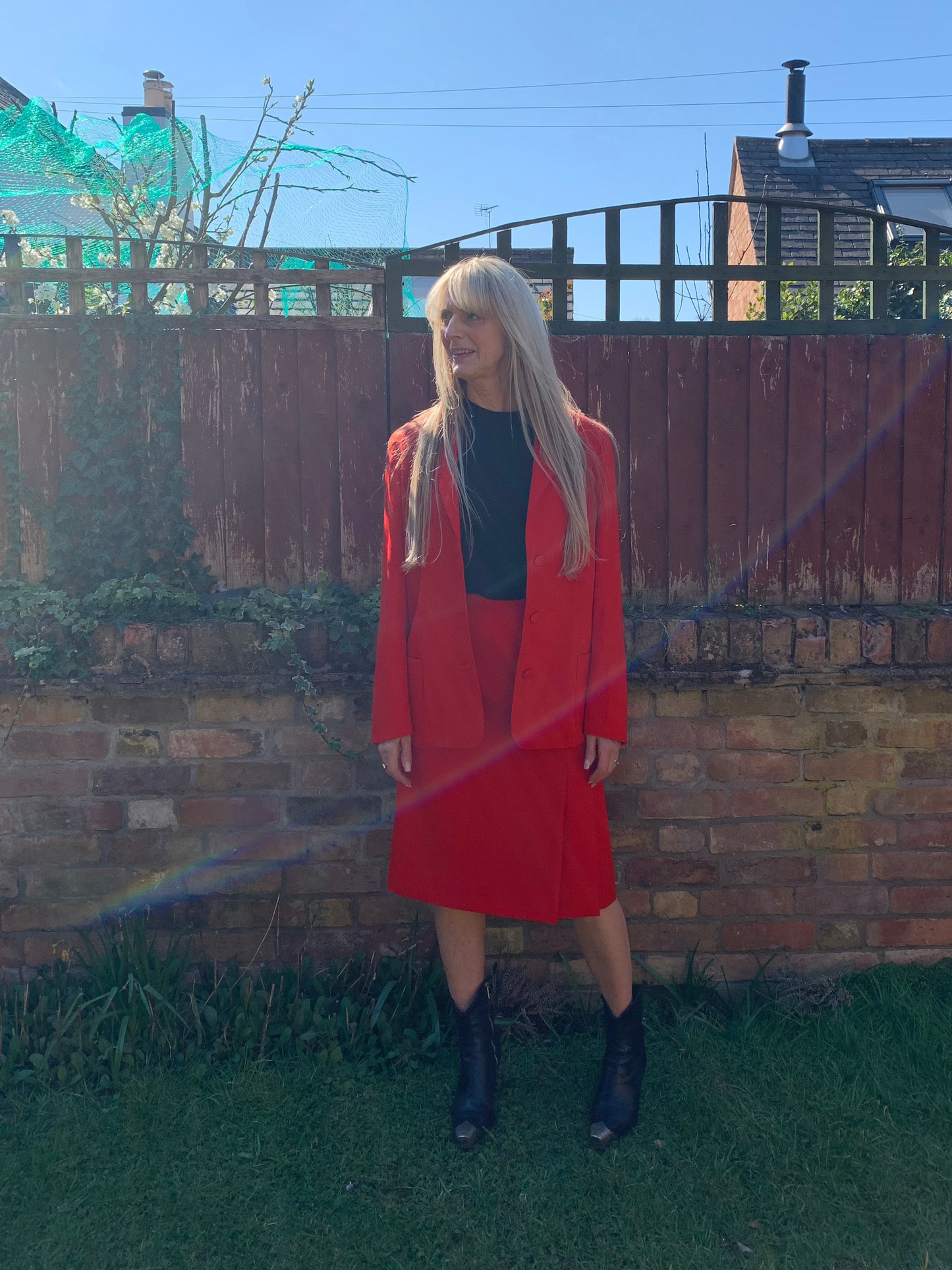 70s Vintage Valentino Boutique Red Skirt Suit
