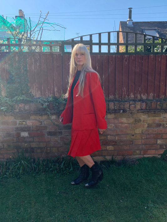 70s Vintage Valentino Boutique Red Skirt Suit
