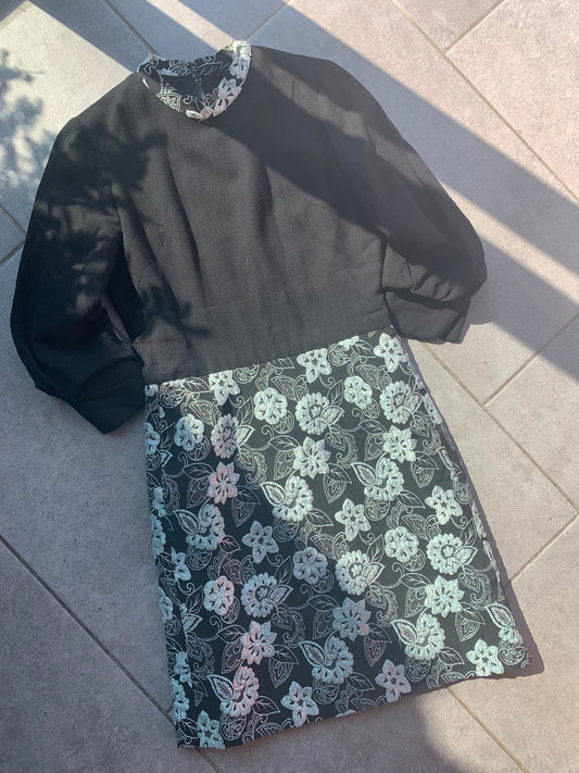 60s Vintage Black & Silver Mini Dress With Metal Zipper