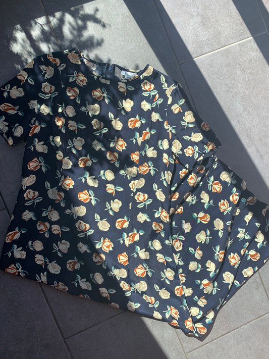 90s Vintage United Colors Of Benetton Navy Floral Long Dress