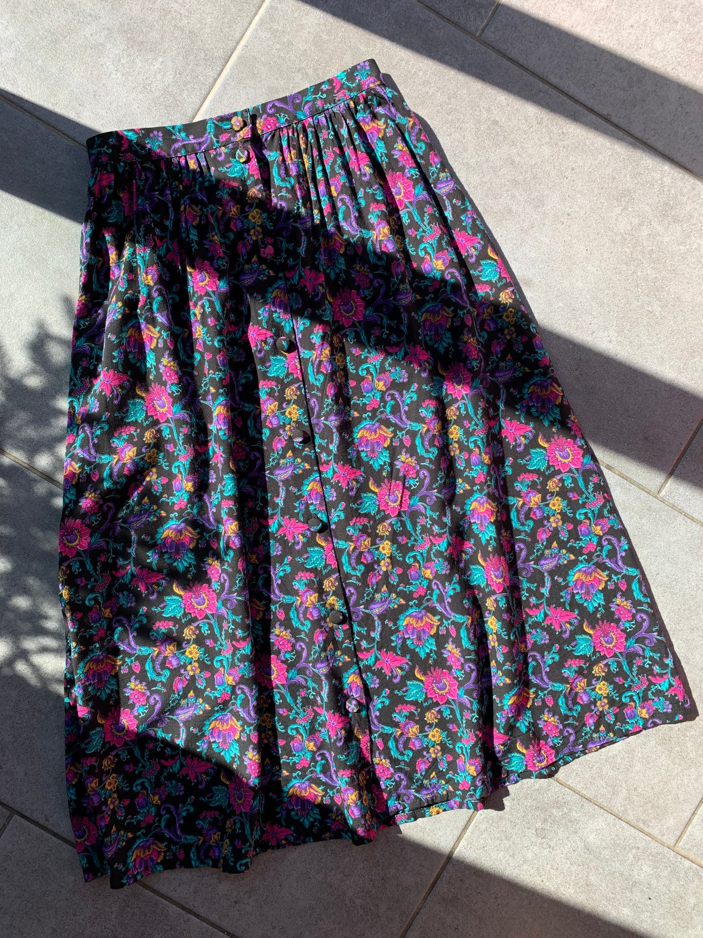 90s Vintage St Michael Dark Floral Prairie Midi Skirt