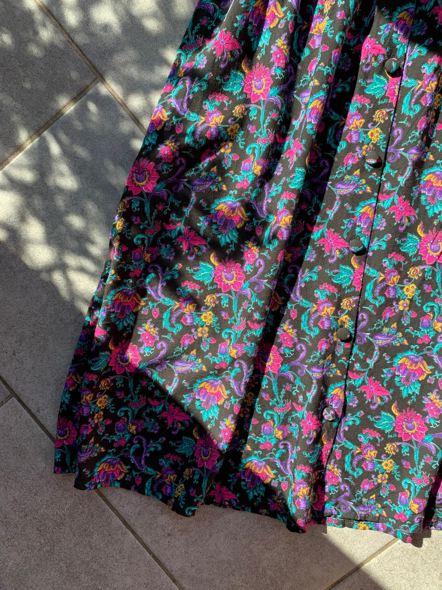 90s Vintage St Michael Dark Floral Prairie Midi Skirt