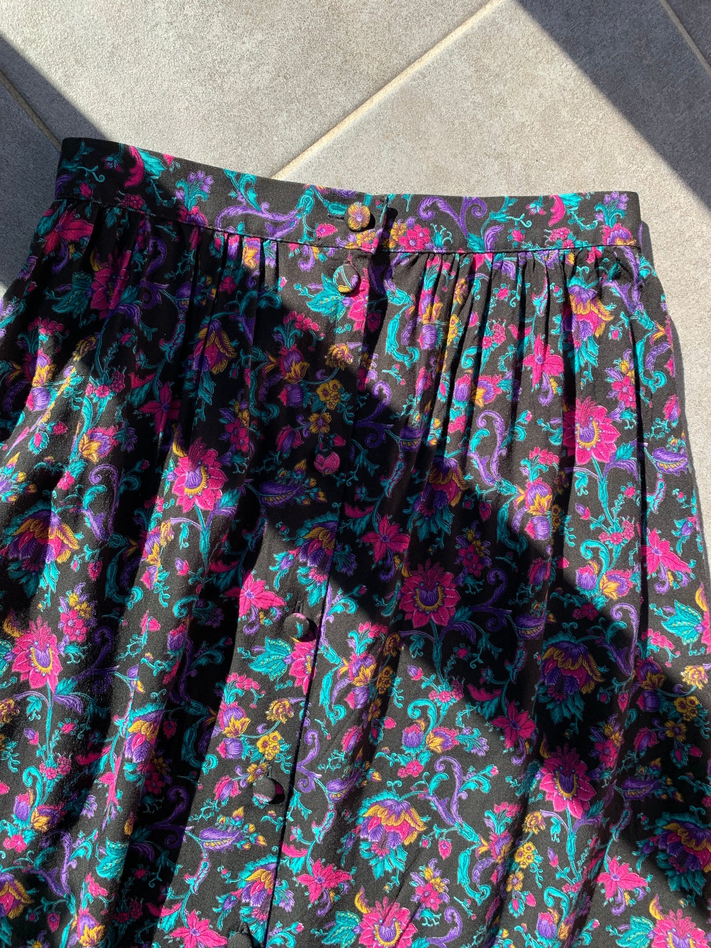 90s Vintage St Michael Dark Floral Prairie Midi Skirt