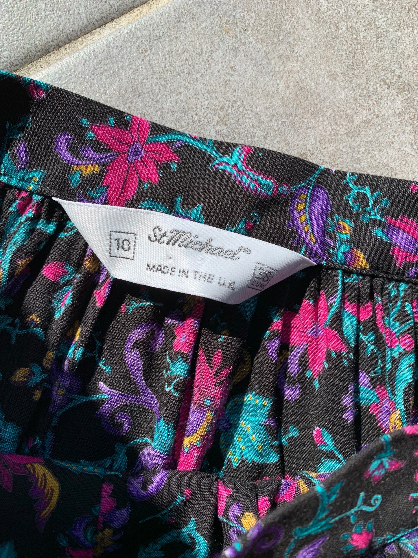 90s Vintage St Michael Dark Floral Prairie Midi Skirt