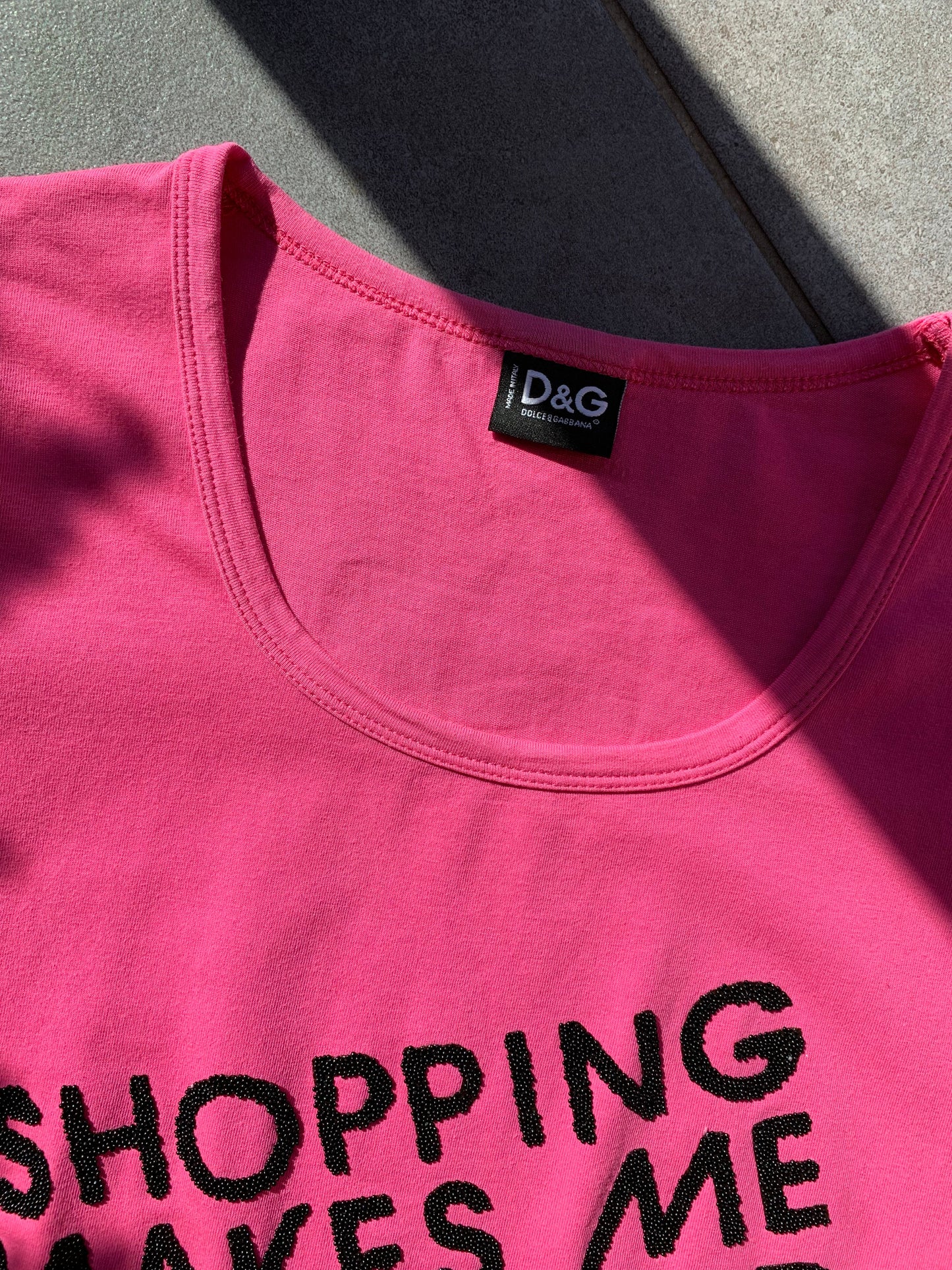 D&G Dolce&Gabbana 'Shopping Makes Me Feel Better' Pink Tee