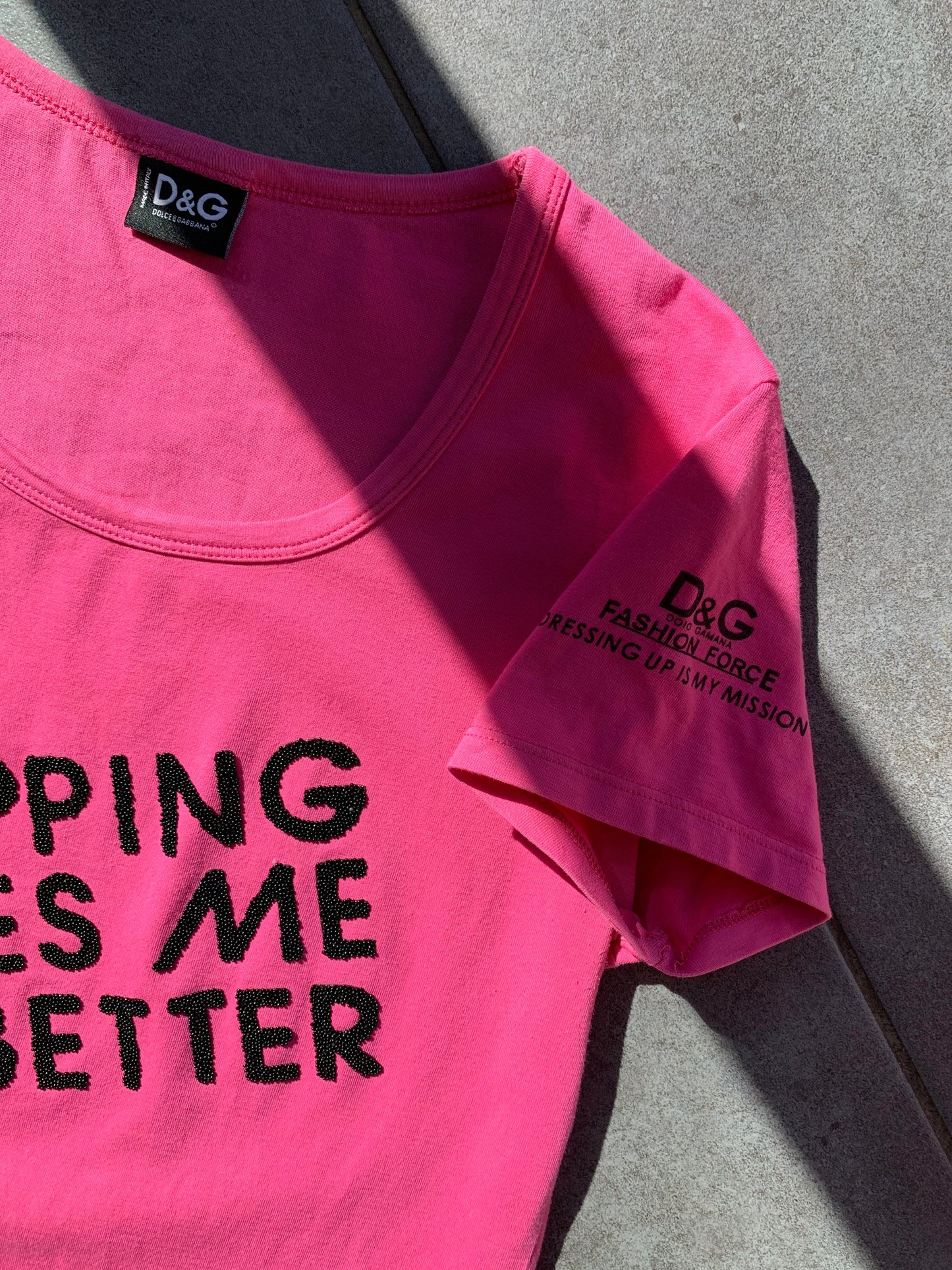 D&G Dolce&Gabbana 'Shopping Makes Me Feel Better' Pink Tee