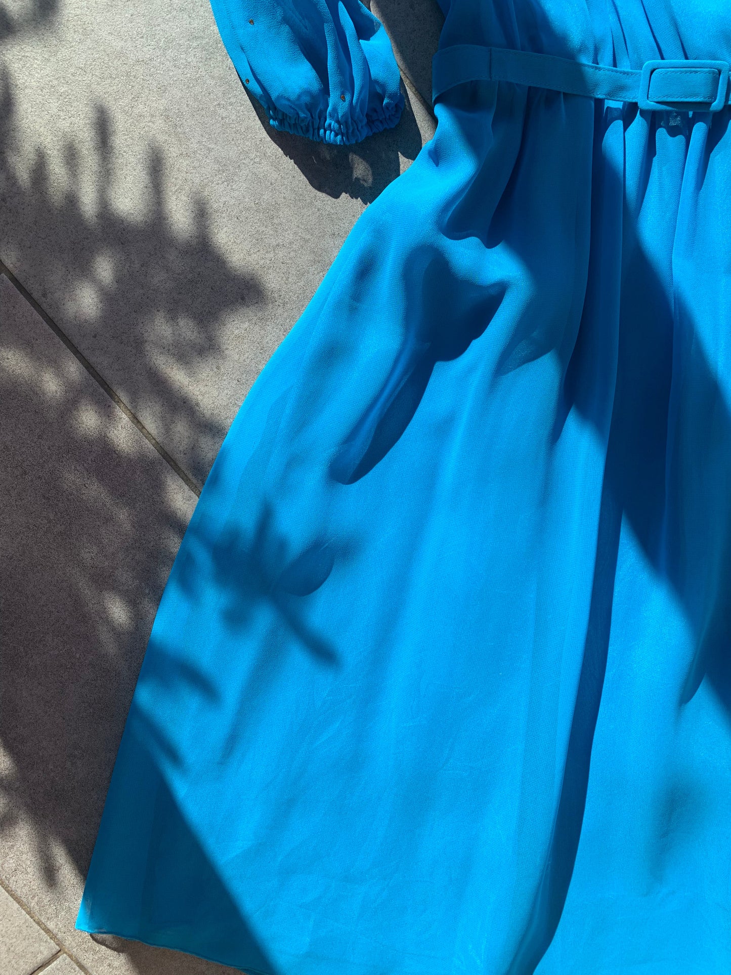 80s Vintage Blue  Blouson Midi Dress