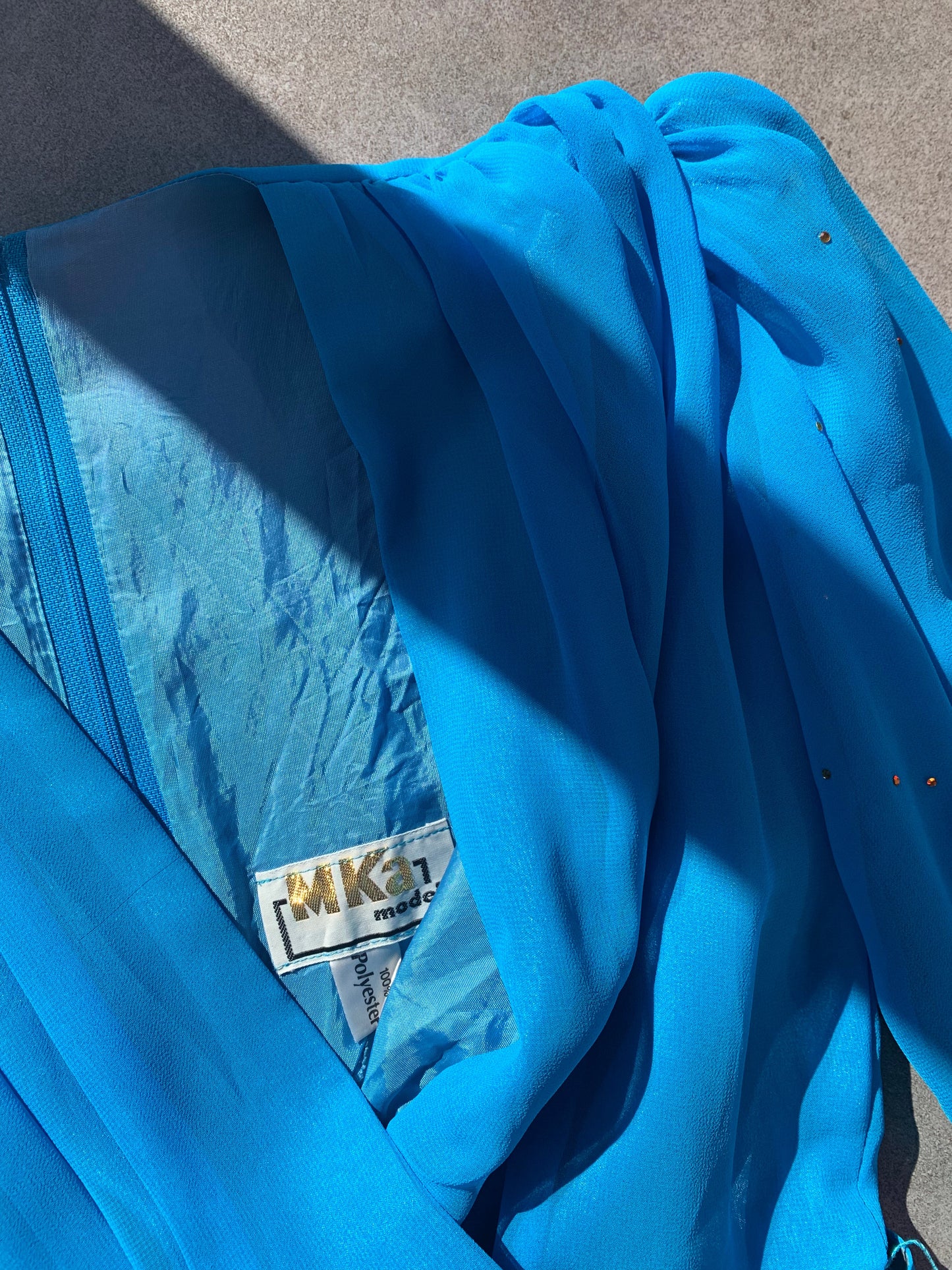 80s Vintage Blue  Blouson Midi Dress