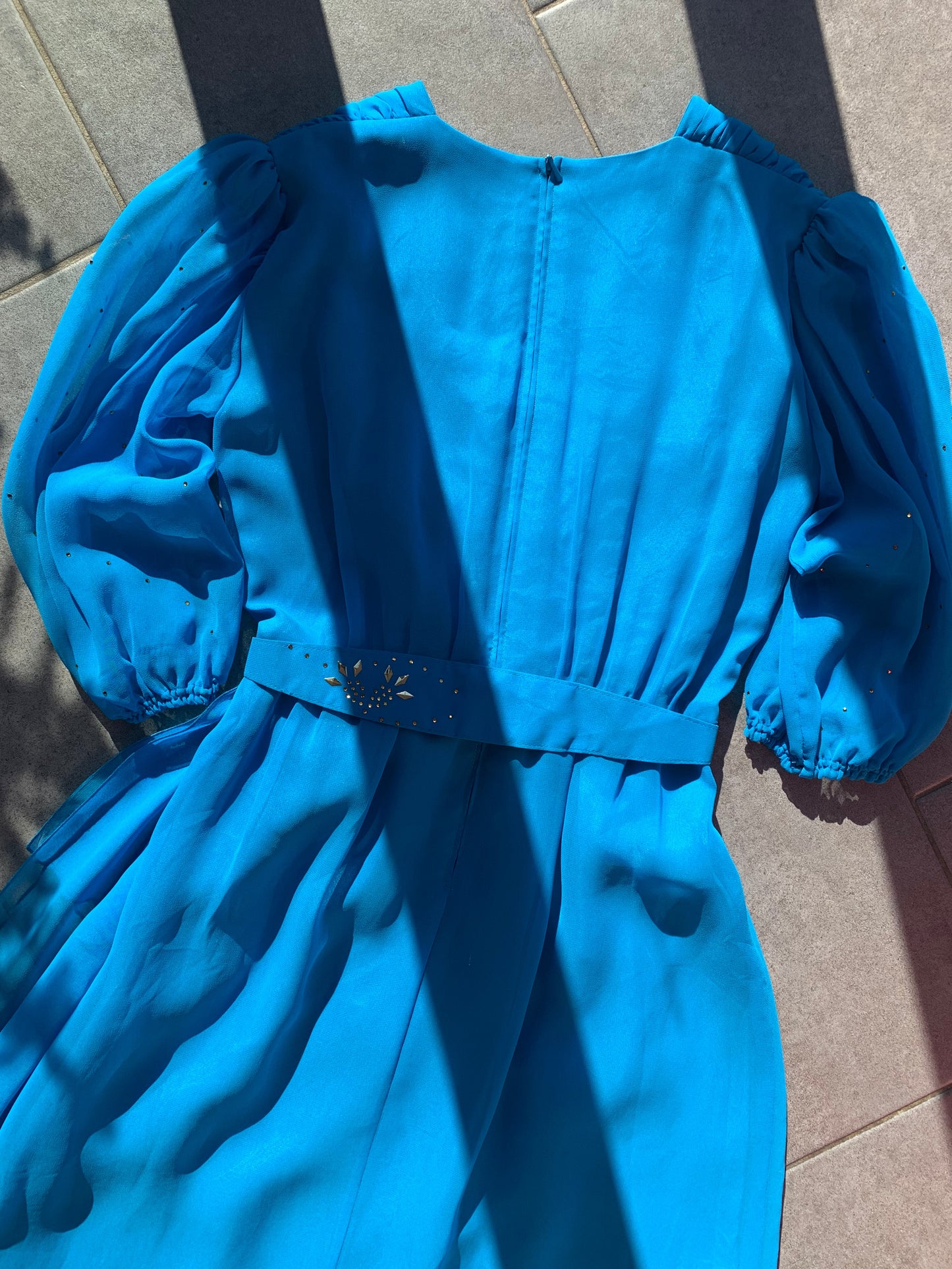 80s Vintage Blue  Blouson Midi Dress