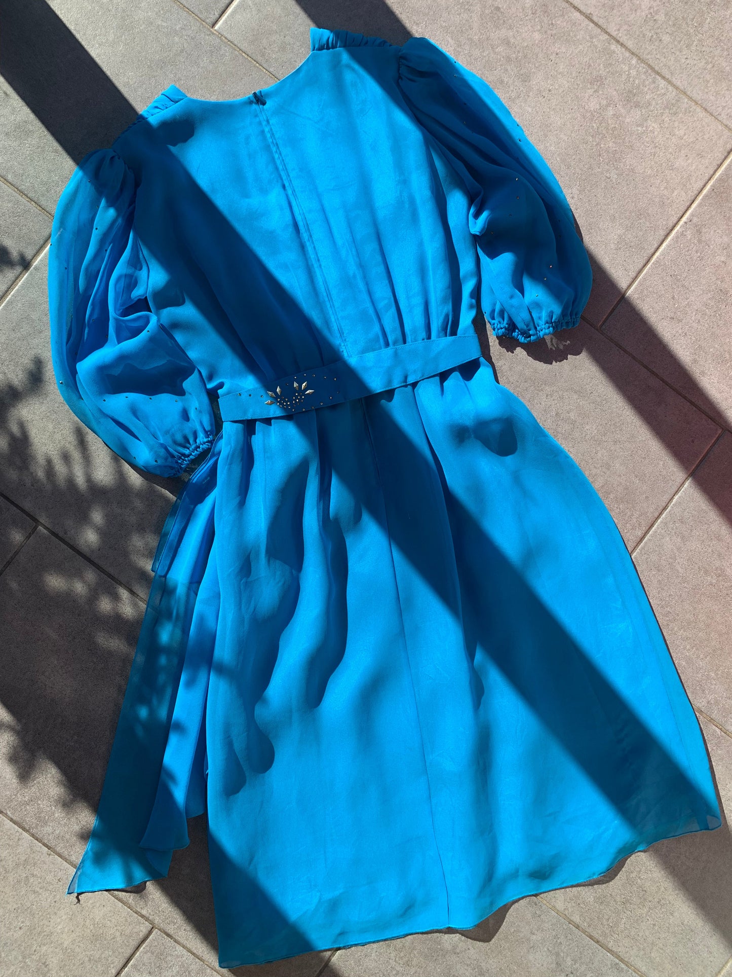 80s Vintage Blue  Blouson Midi Dress