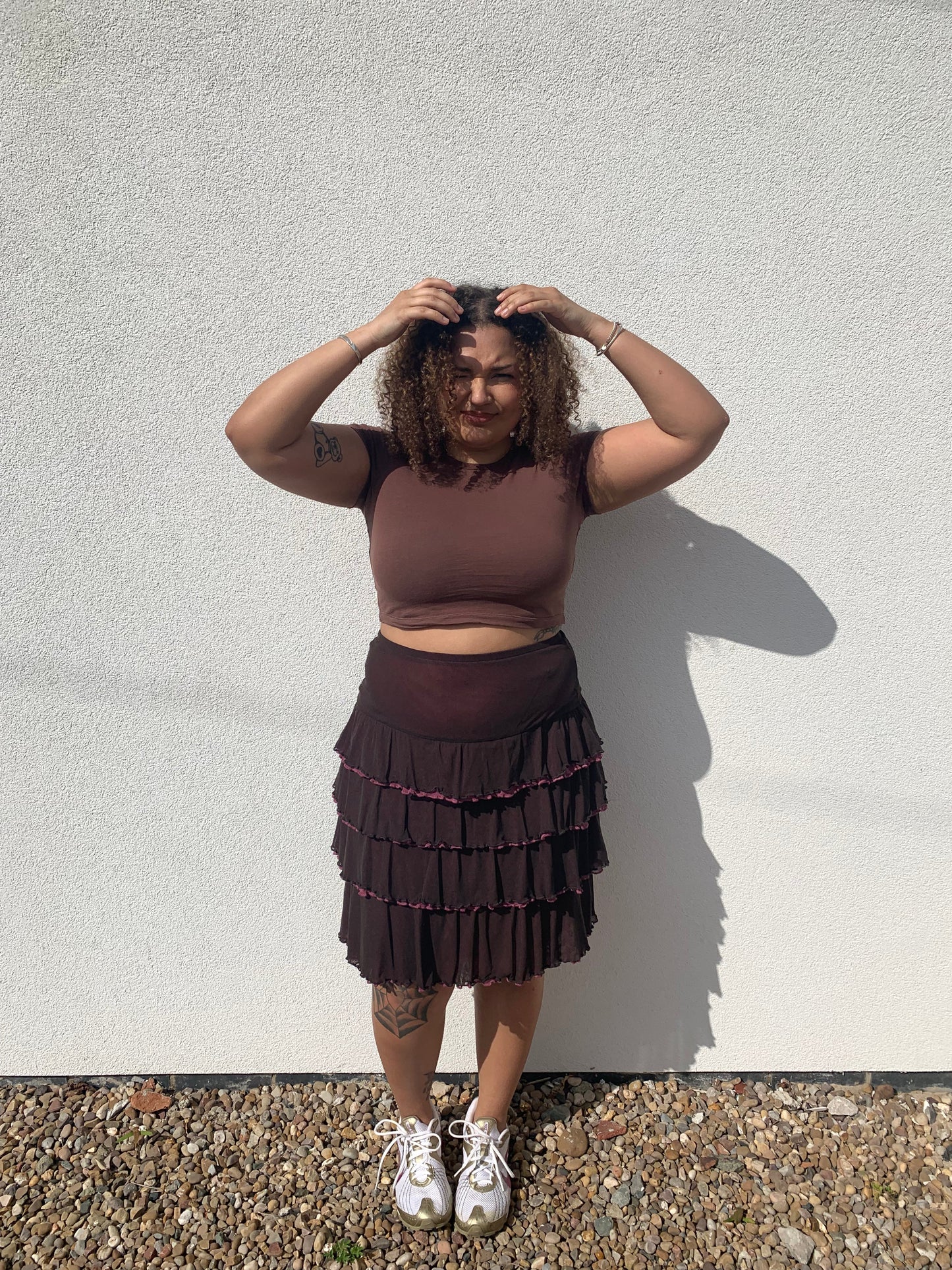 Sandwich 2000s Brown & Pink Knee Length Ra Ra Skirt