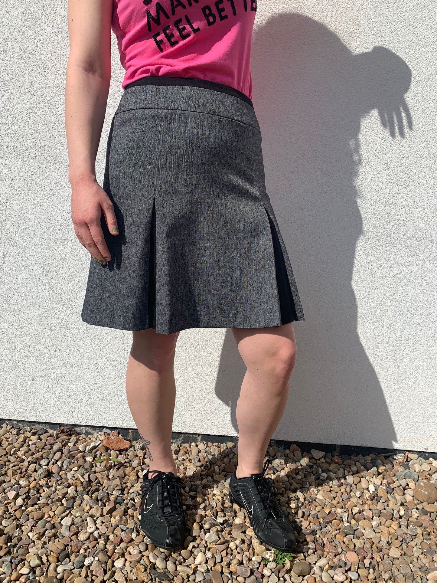 Next 2000's Grey Pleated Knee Length Skirt