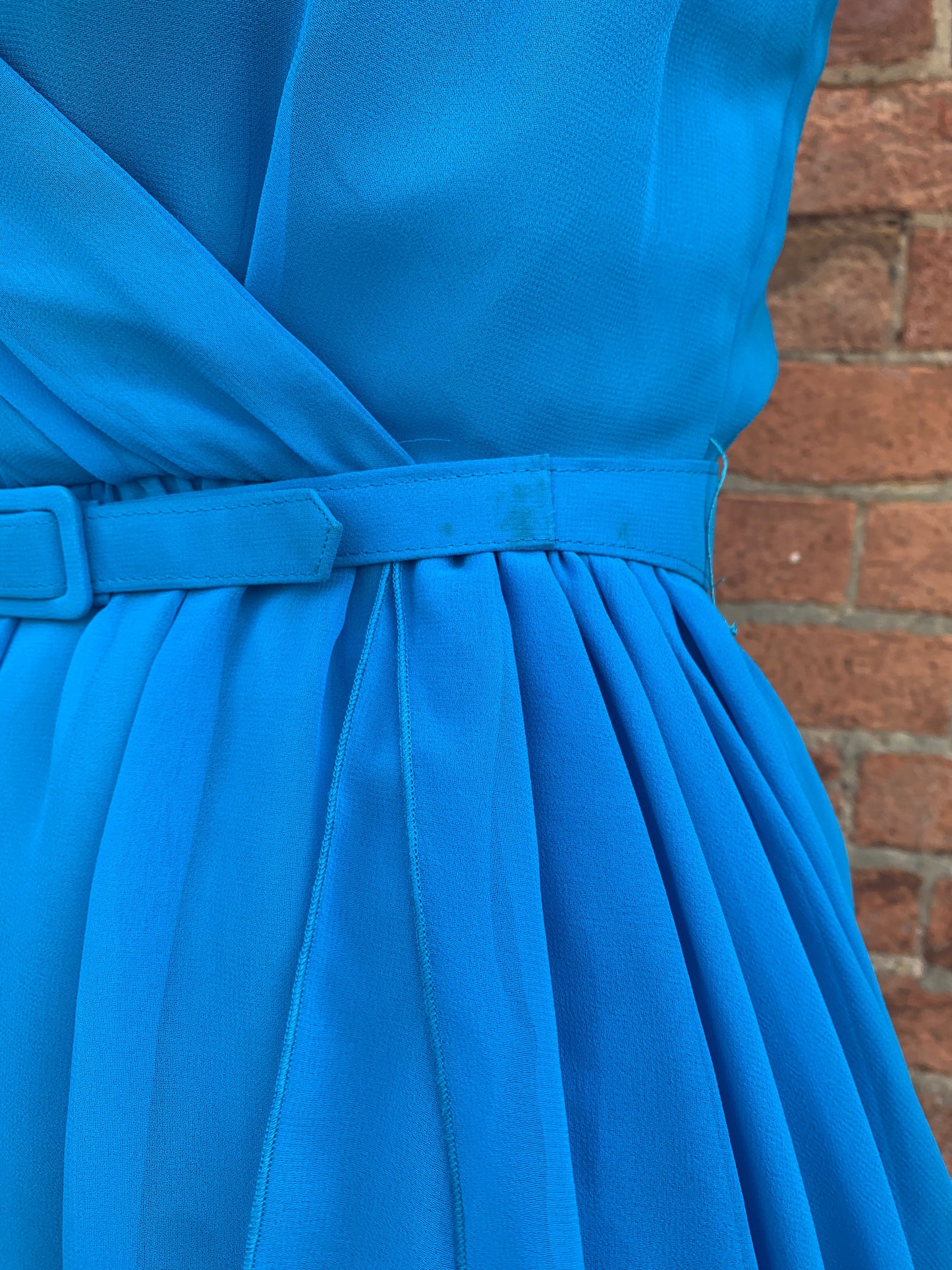 80s Vintage Blue  Blouson Midi Dress