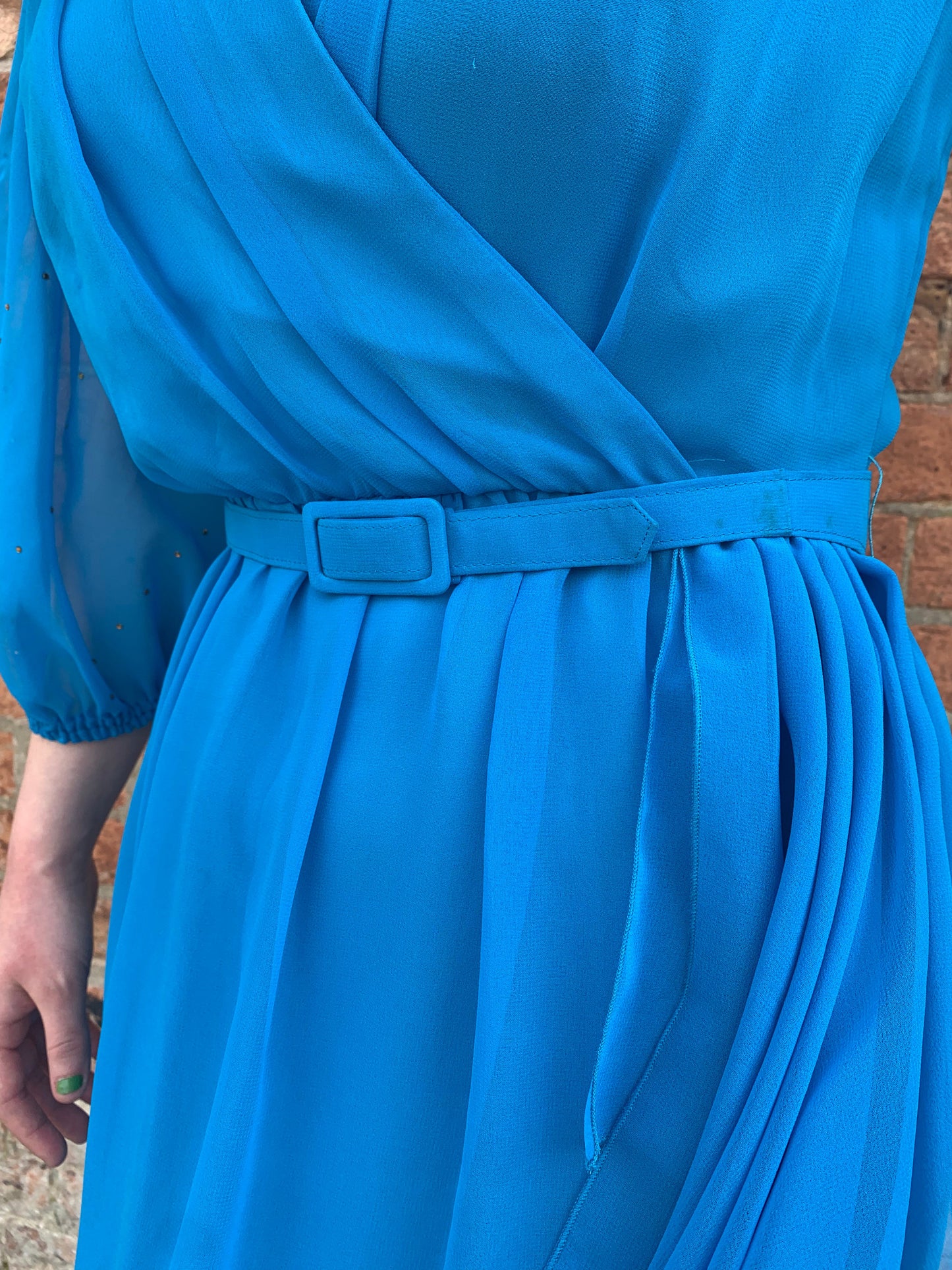 80s Vintage Blue  Blouson Midi Dress