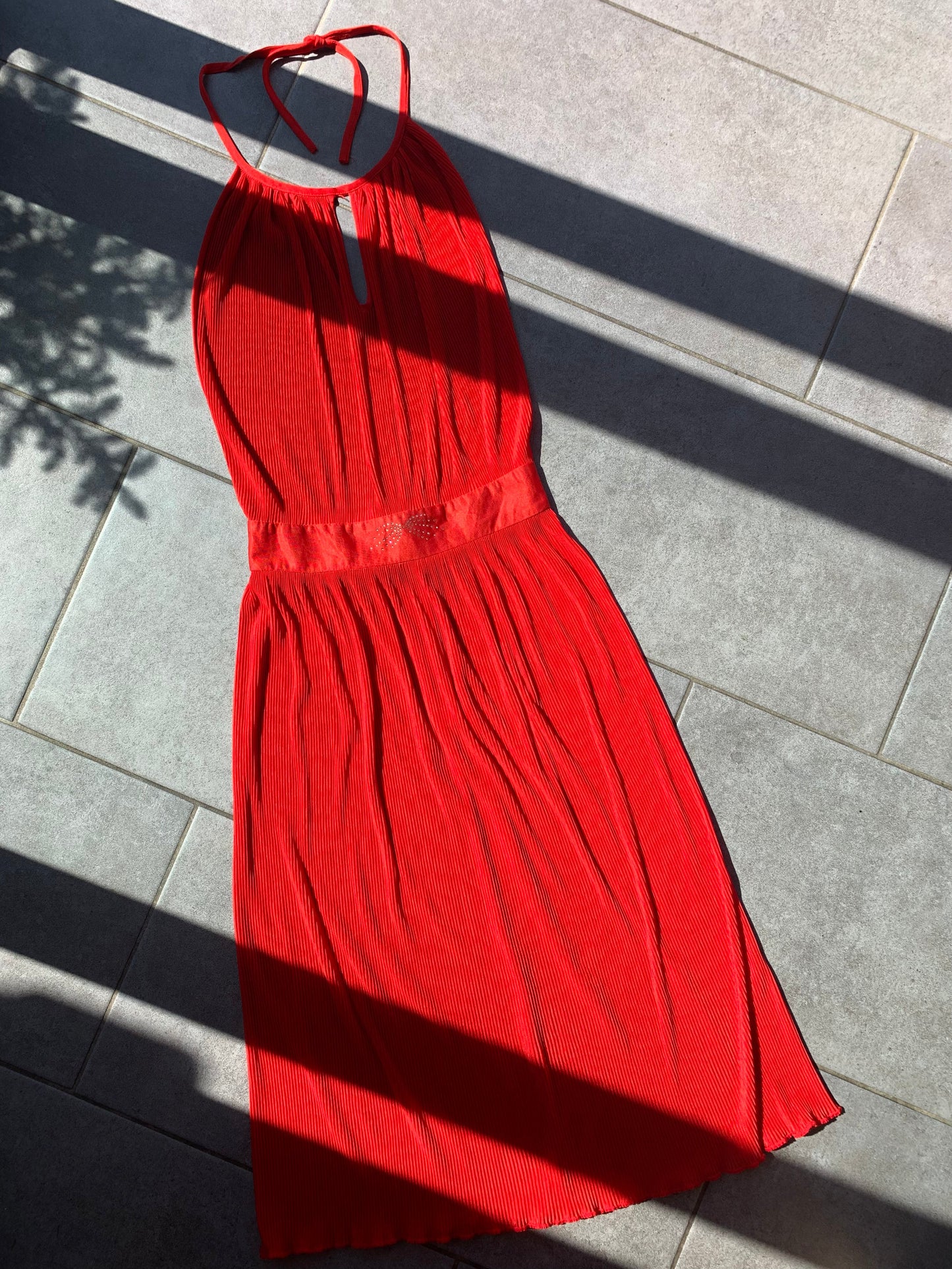 70s Vintage Halter Neck Backless Red Disco Dress