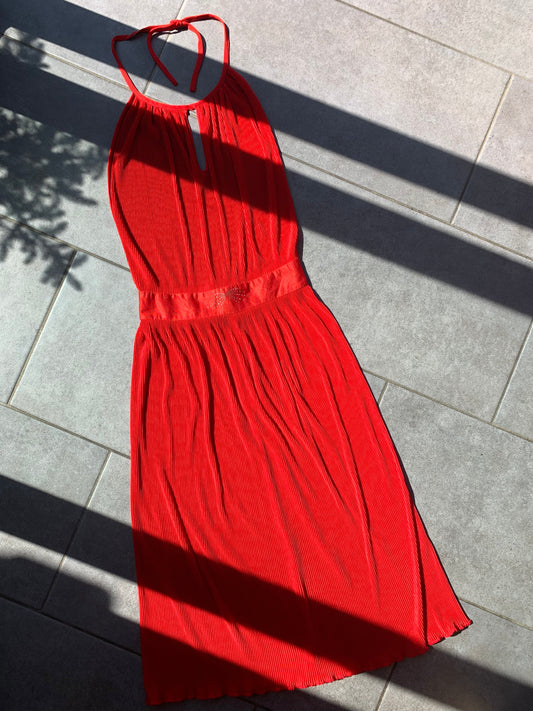70s Vintage Halter Neck Backless Red Disco Dress