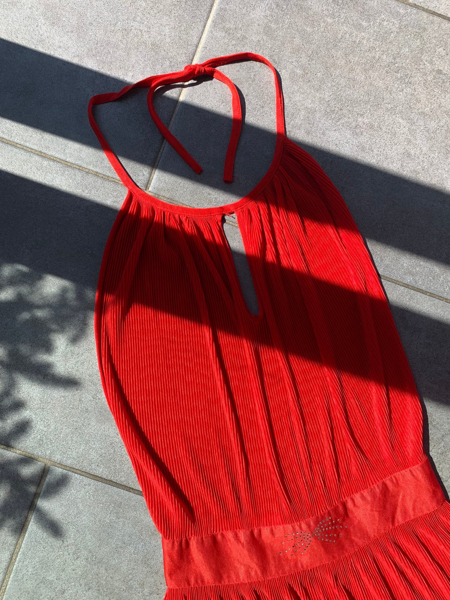 70s Vintage Halter Neck Backless Red Disco Dress