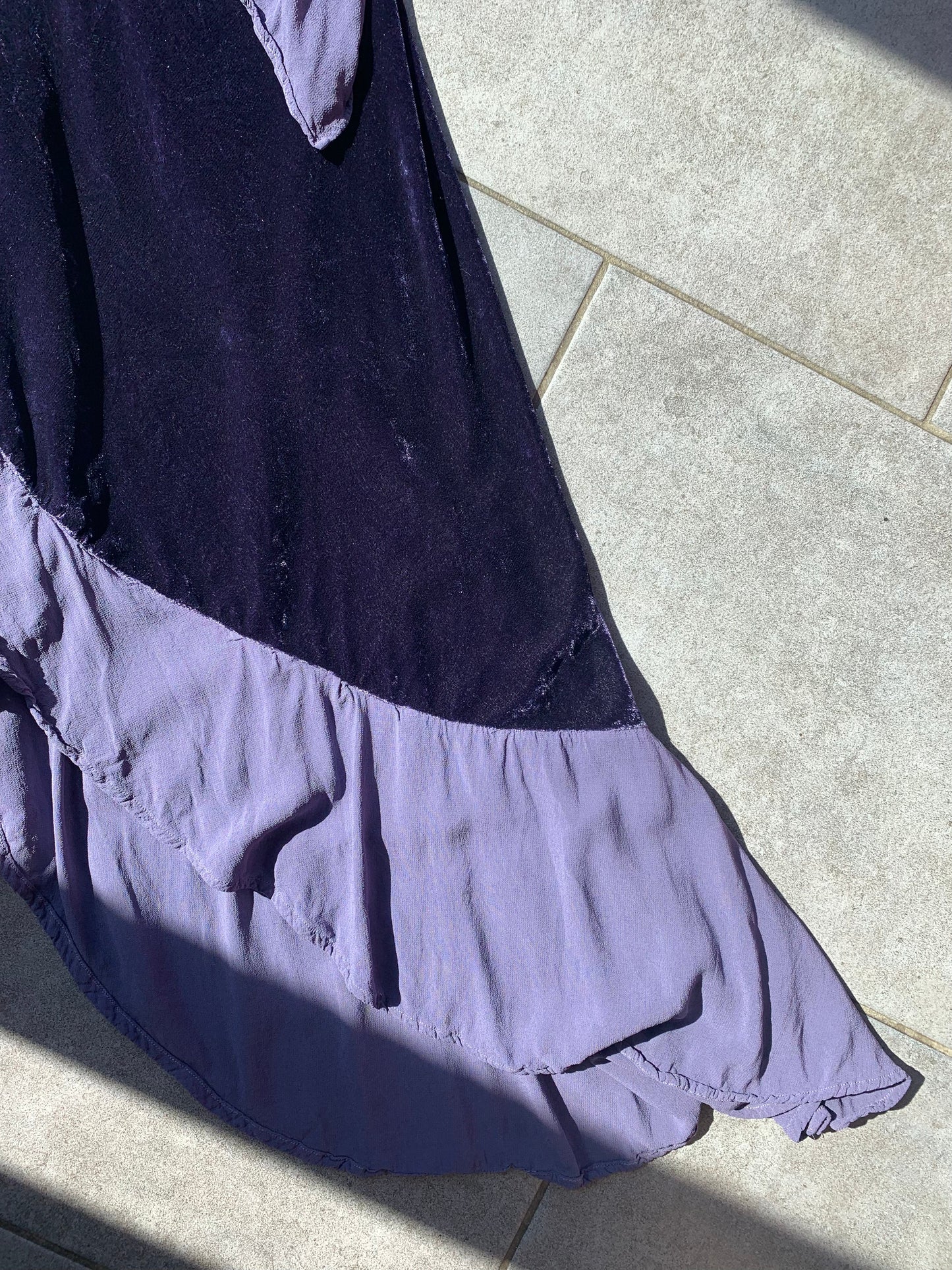 90s Vintage Ghost Purple Velvet & Silk Dress