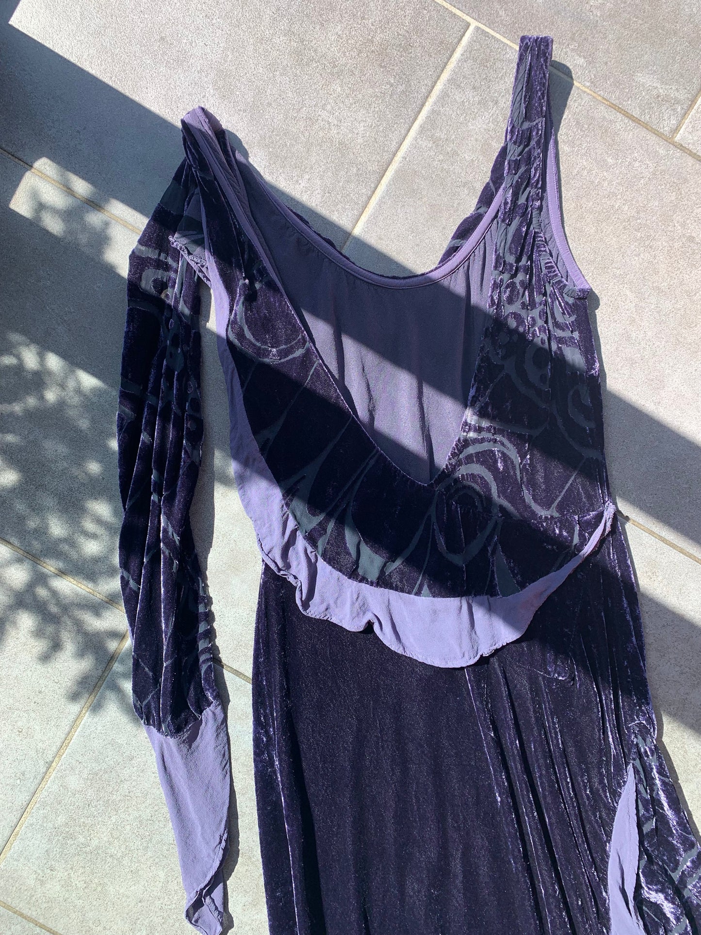 90s Vintage Ghost Purple Velvet & Silk Dress