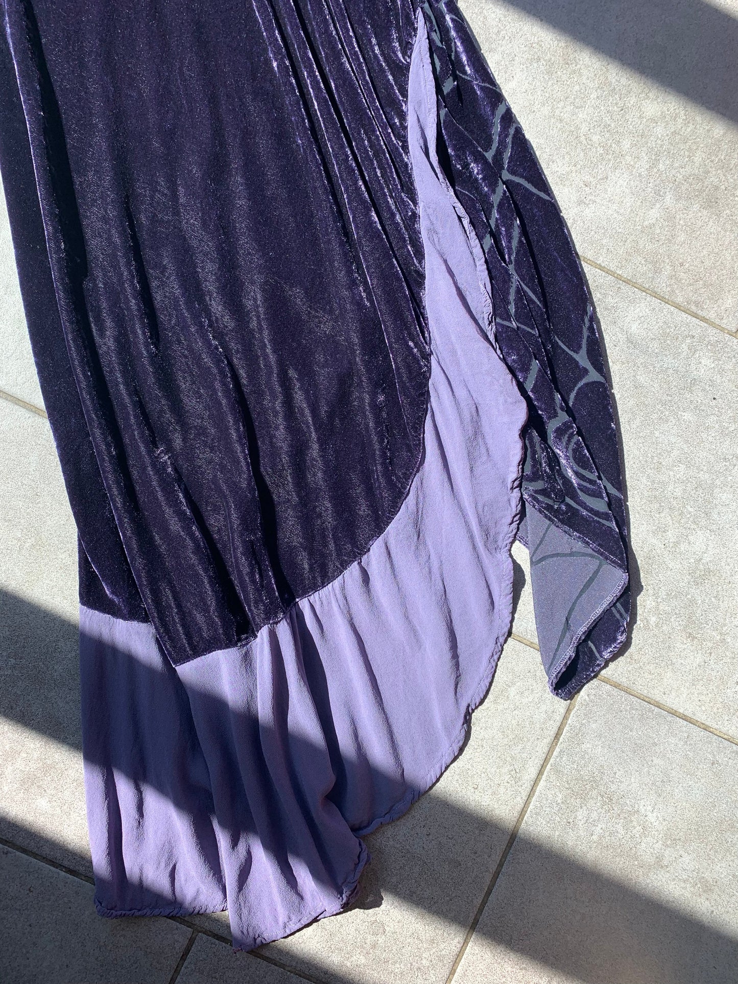 90s Vintage Ghost Purple Velvet & Silk Dress