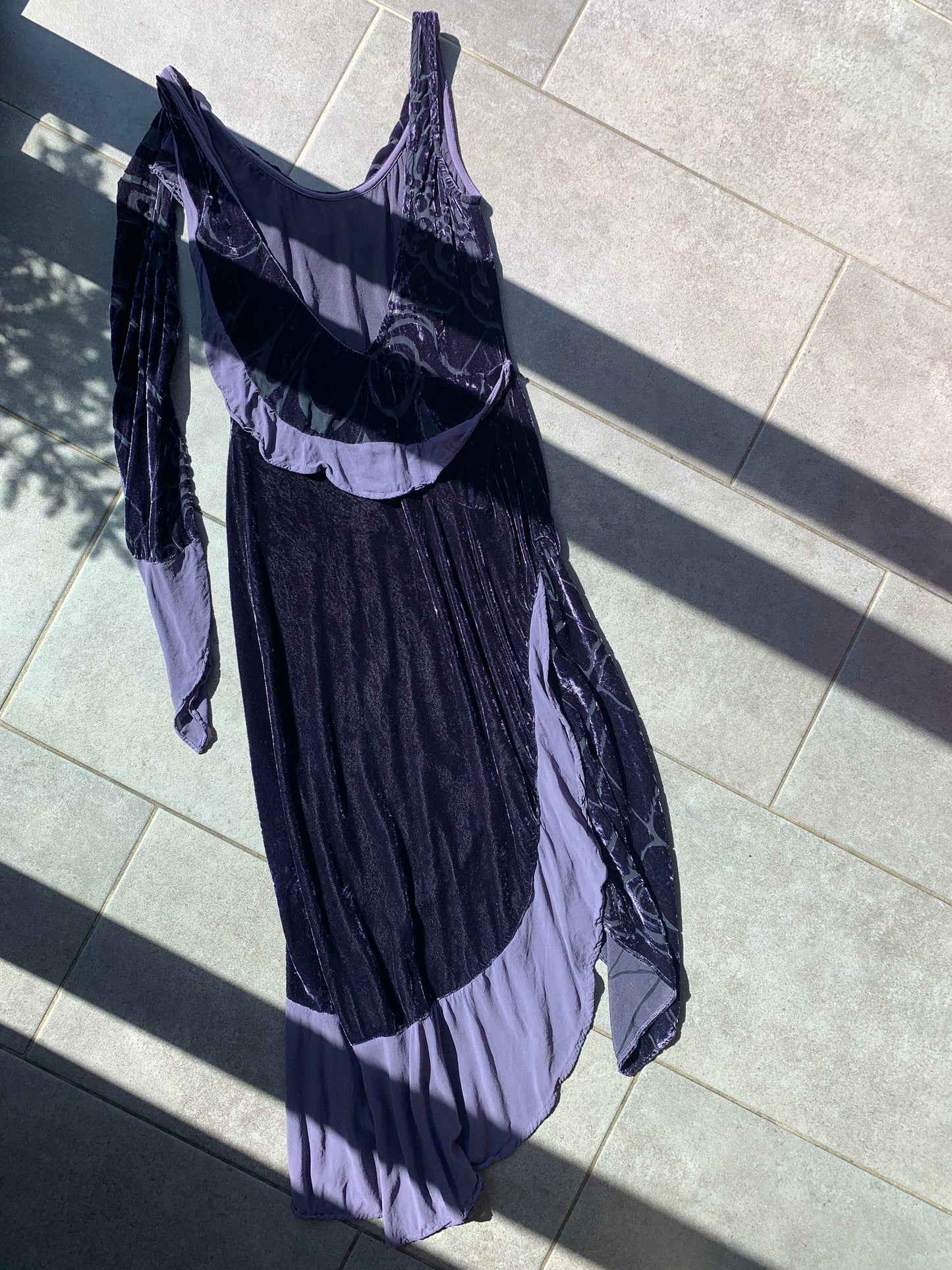 90s Vintage Ghost Purple Velvet & Silk Dress